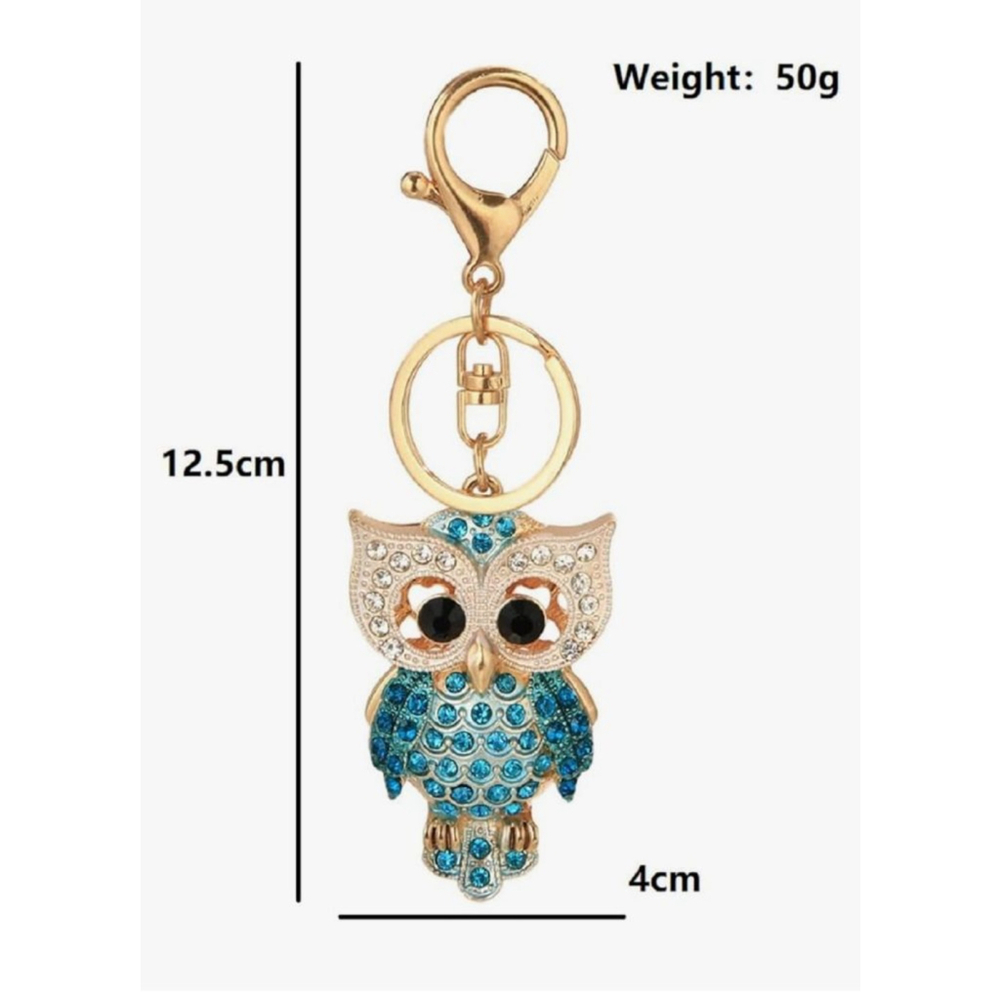 Owl Rhinestone Keychain Blue - Picture 2 of 4